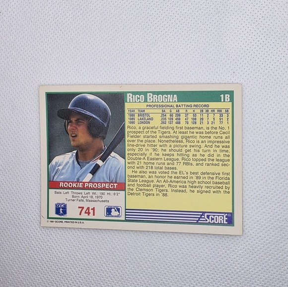 1991 Score Rico Brogna Detroit Tigers #741 Baseball Card - Picture 3 of 4